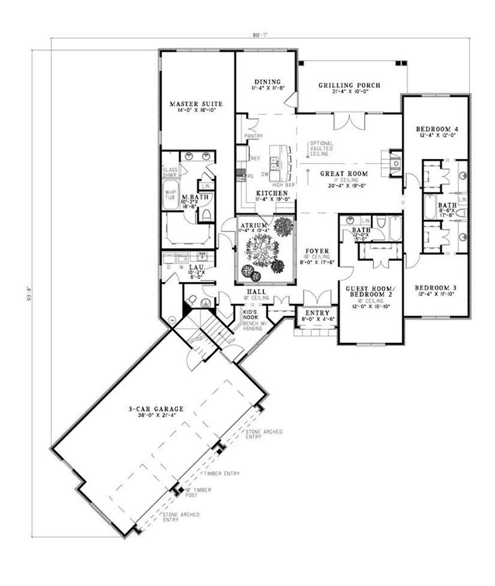 Floor Plan First Story of Southern Plan #153-1794